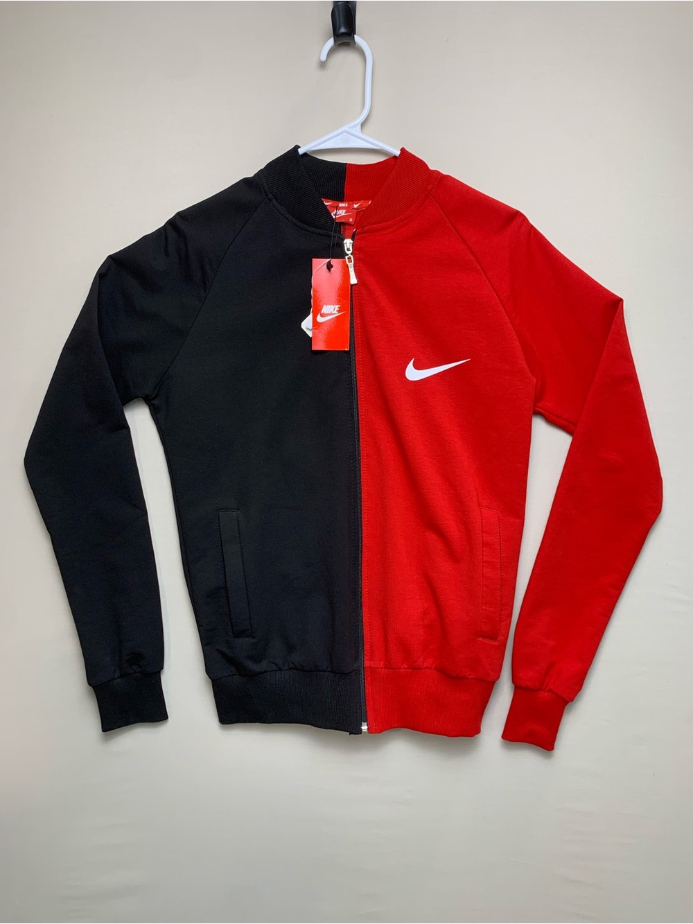 Nike S Red/Black Colorblock Zip Track Jacket Pockets Athleisure Urban Active